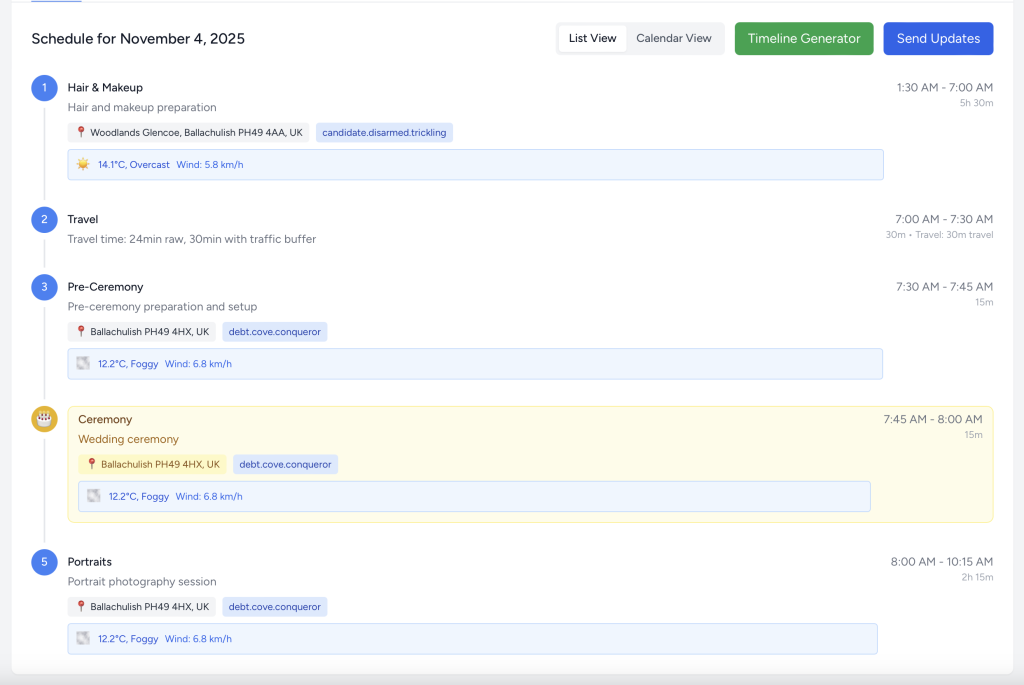 Elopement Buddy Timeline